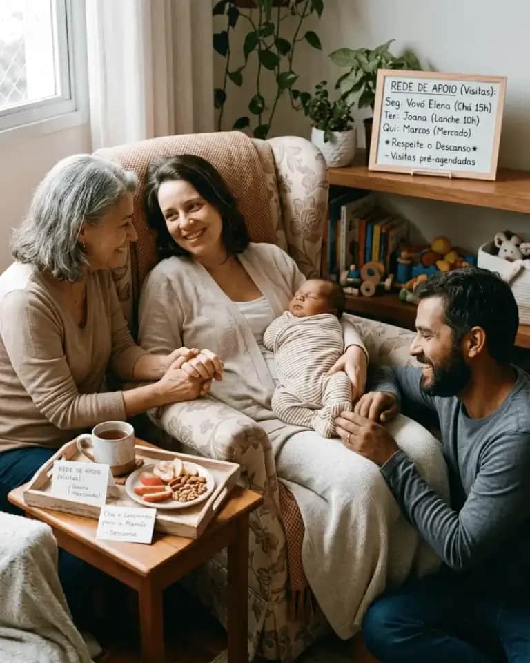 Mãe sendo acolhida e cuidada com seu bebê