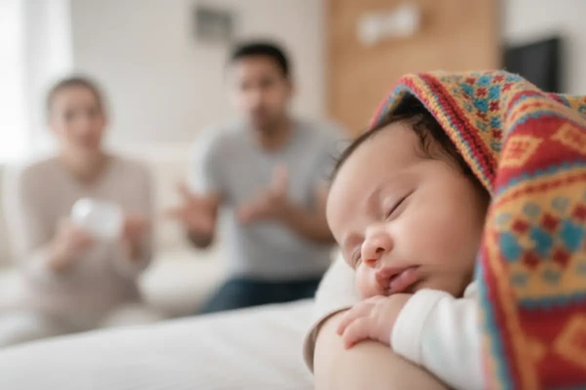 Família lidando com a rotina intensa no pós-parto